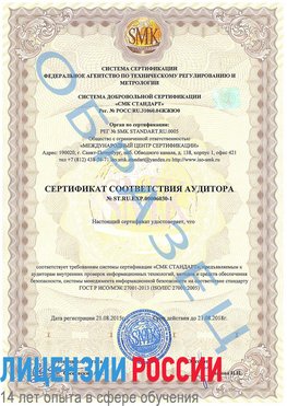 Образец сертификата соответствия аудитора №ST.RU.EXP.00006030-1 Сыктывкар Сертификат ISO 27001